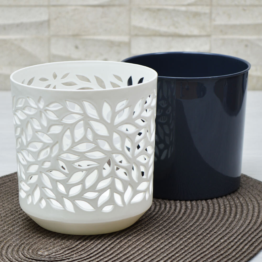 Кашпо Leaves 1,25л, белый/антрацит
