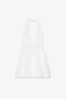 ZARA ПЛАТЬЕ-КОМБИНЕЗОН С ГОРЛОВИНОЙ ХАЛТЕР, БЕЛЫЙ