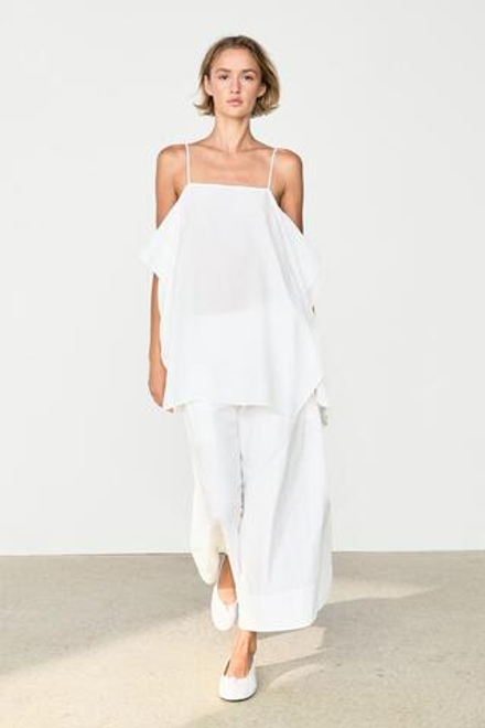 Massimo Dutti Юбка миди с кокеткой и складками, белый