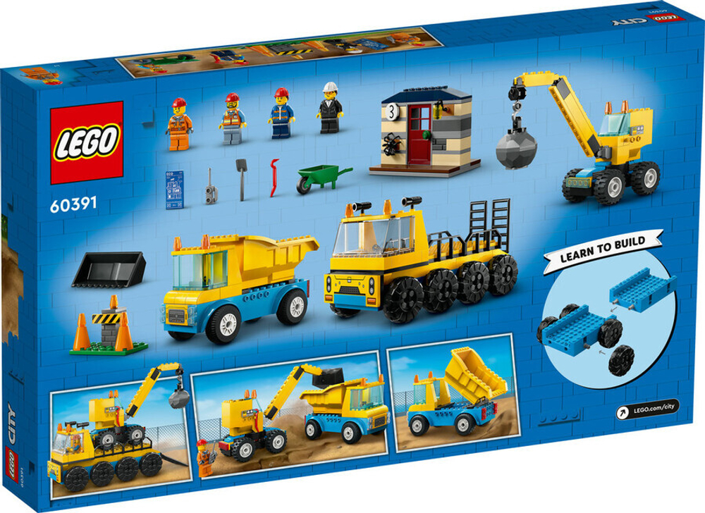 Конструктор LEGO City 60391 Строительные машины и кран с шаром для сноса