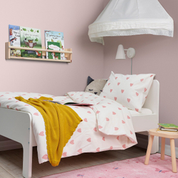 IKEA BARNDRÖM  (ИКЕА БАРНДРÖМ)  -  Пододеяльник и наволочка, рисунок сердца, белый/розовый, 150x200/50x60 см