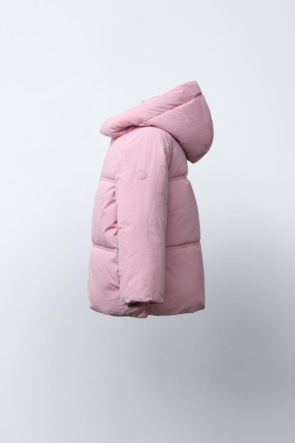 ZARA СТЕГАНАЯ КУРТКА С КАПЮШОНОМ WATER REPELLENT, РОЗОВЫЙ