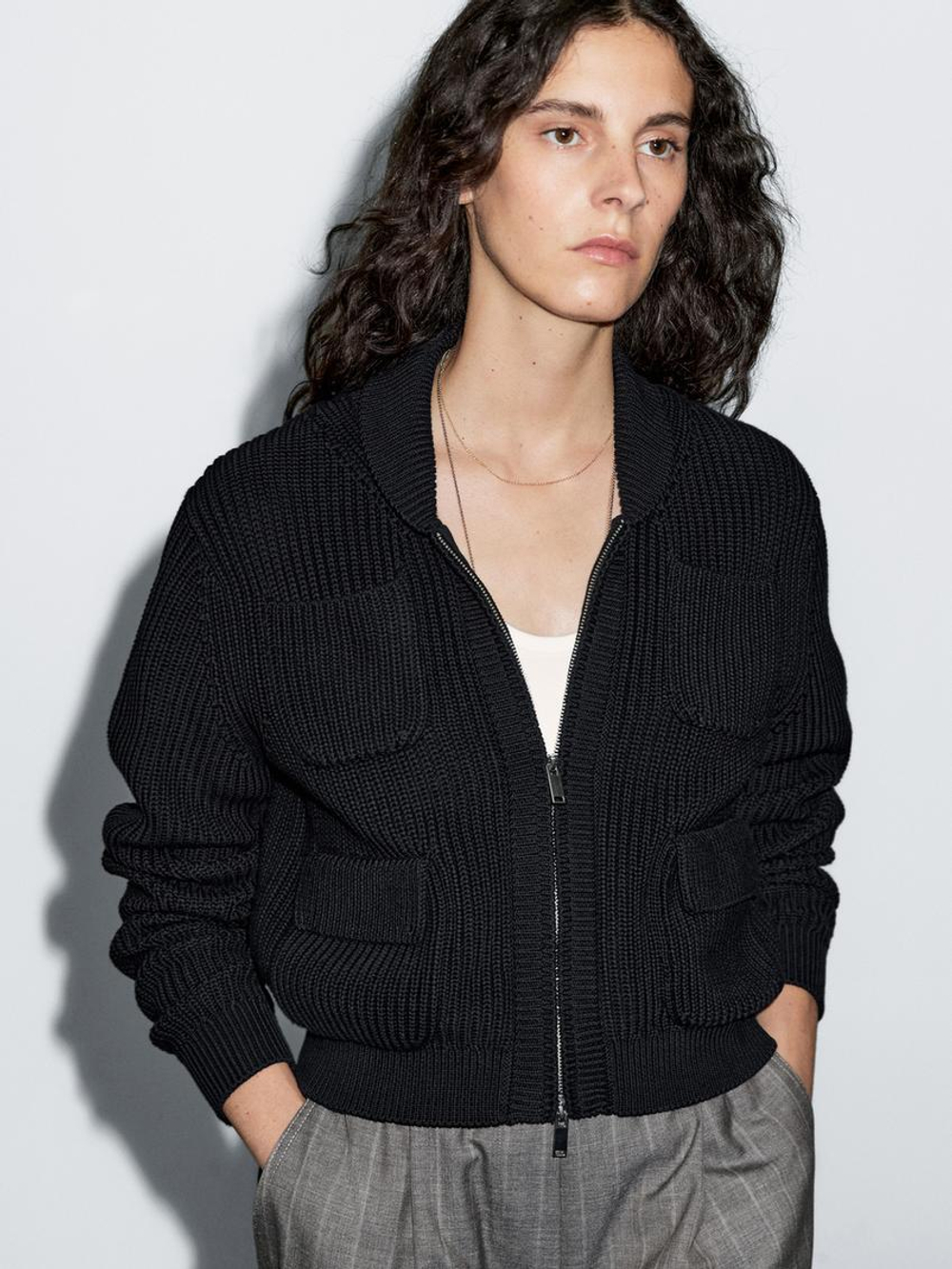 Massimo Dutti Кардиган с застежкой-молнией, темно-синий