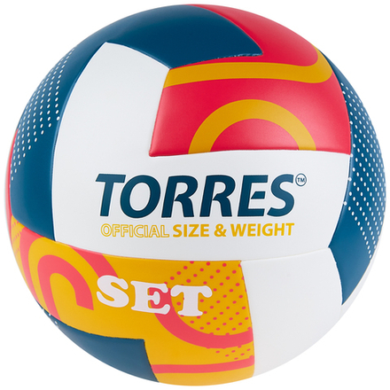 Мяч волейбольный TORRES Set, V32345, р.5, синт.кожа (ТПУ), клееный, бут.кам, бело-мультиколор
