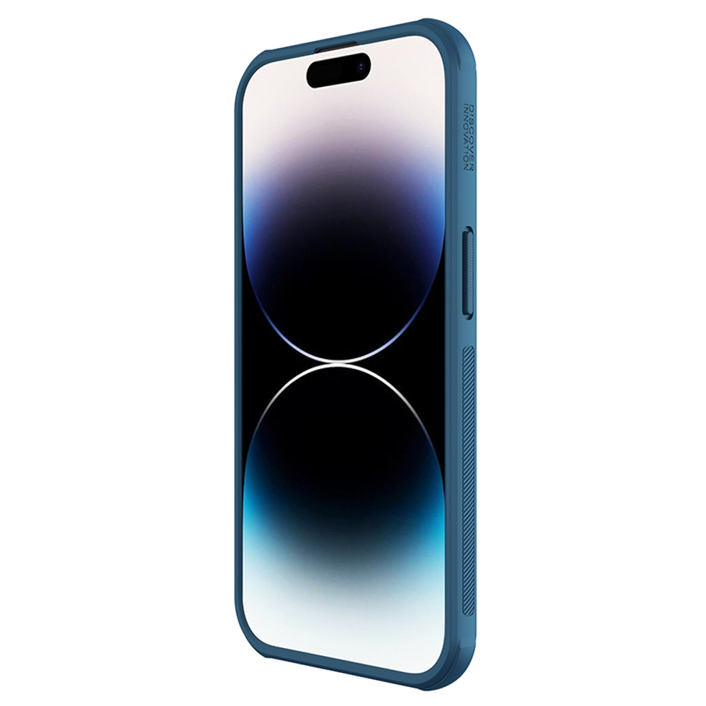 Чехол синего цвета усиленный от Nillkin для iPhone 14 Pro, серия Super Frosted Shield Pro, с вырезом под логотип, двухкомпонентный