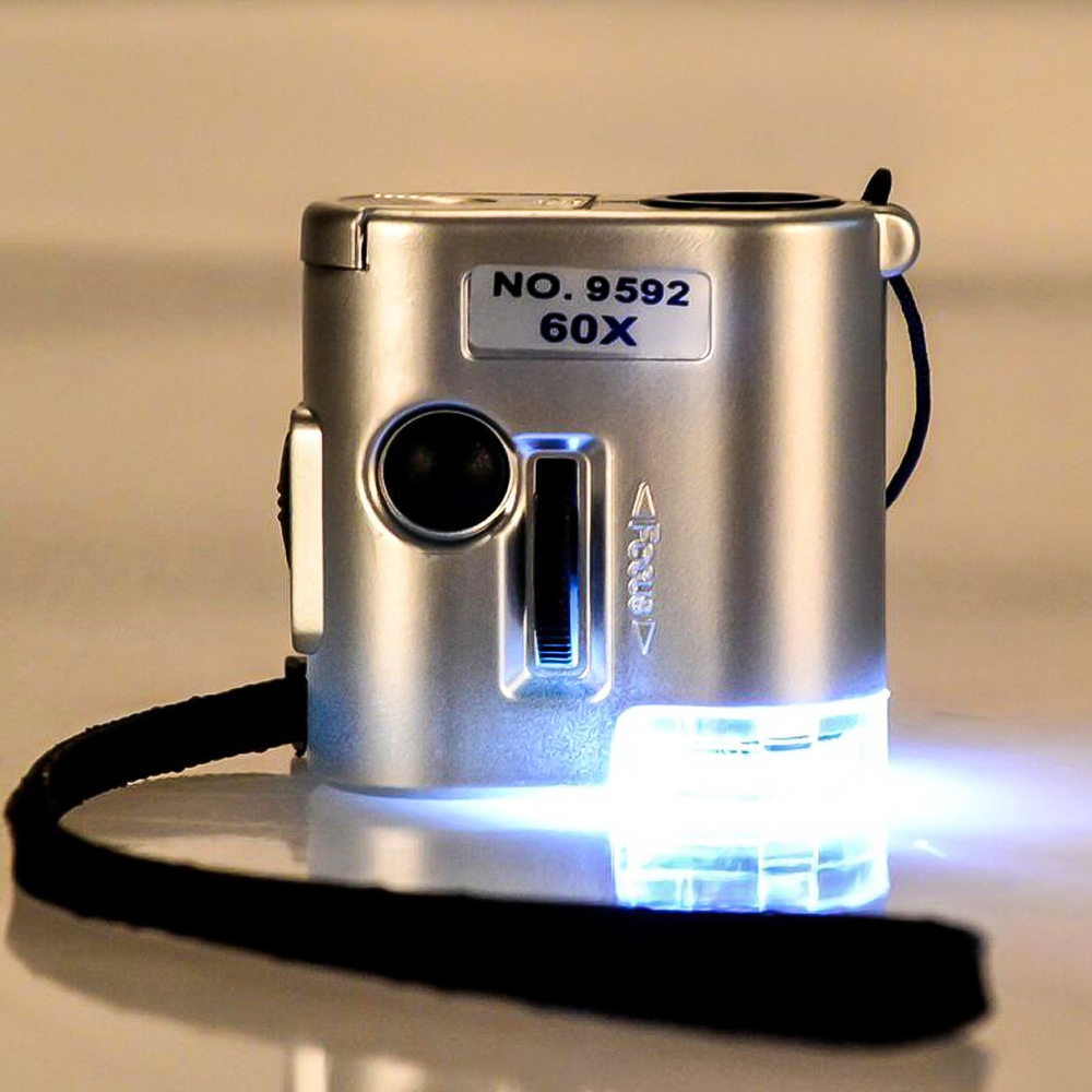 Микроскоп-мини 60-кратное увеличение с подсветкой (1 LED) и ультрафиолетом