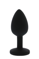 Черная гладкая анальная пробка с розовым кристаллом Silicone Diamond Plug - 7 см. (Цвет: черный)