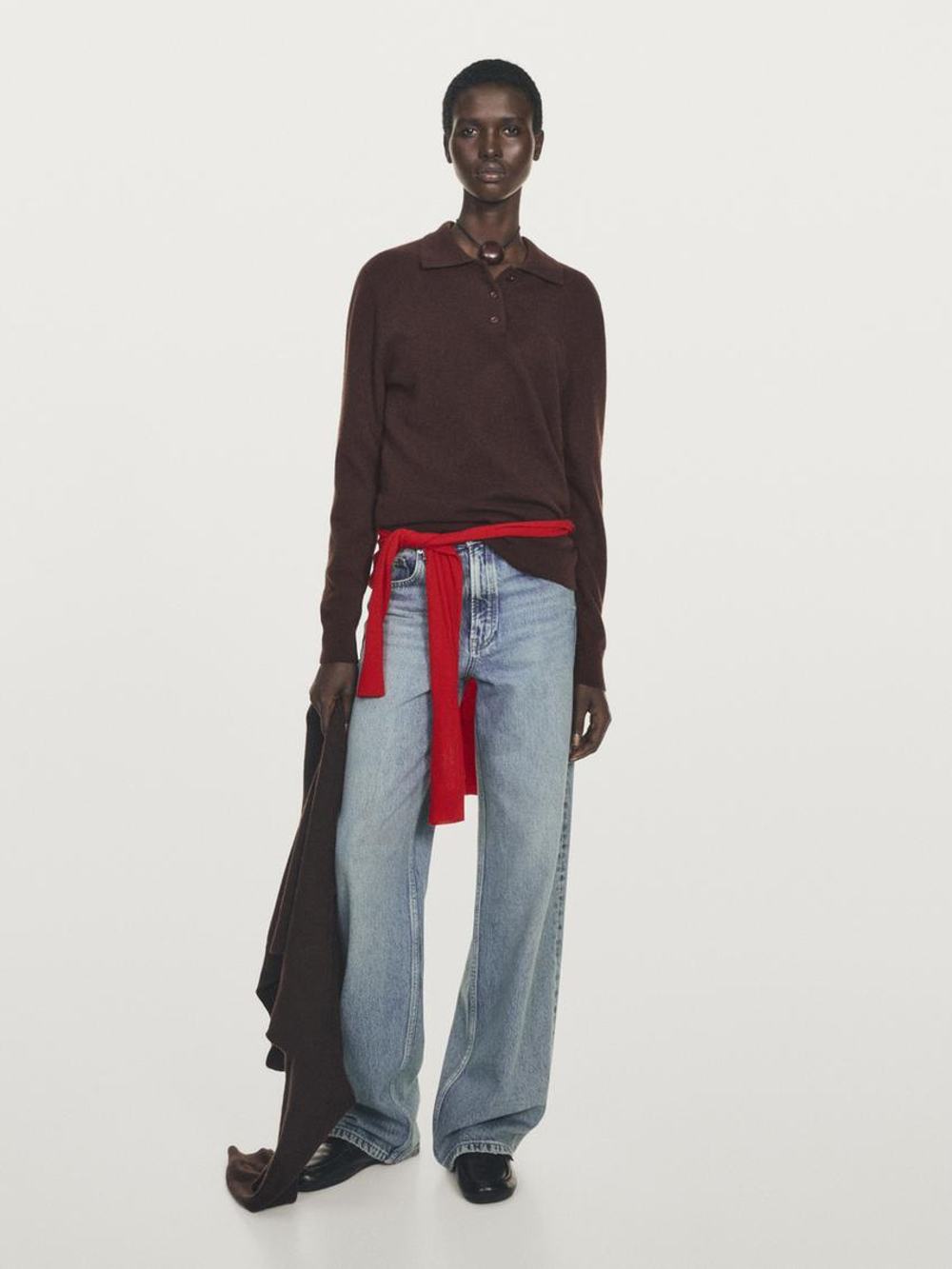 Massimo Dutti Трикотажный свитер поло из 100% кашемира, гранатовый