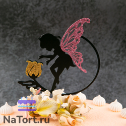 Топпер пластиковый с блестками «Фея над цветком» (черный, цвет крыльев в ассортименте)