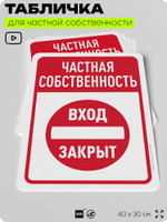 Табличка для частной территории "Частная собственность, вход закрыт", на дом, для участка, организаций, предупреждающая, 40х30 см, Silver Plane x Айдентика Технолоджи