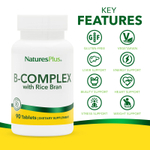 NaturesPlus, комплекс витаминов группы B с рисовыми отрубями, 90 таблеток