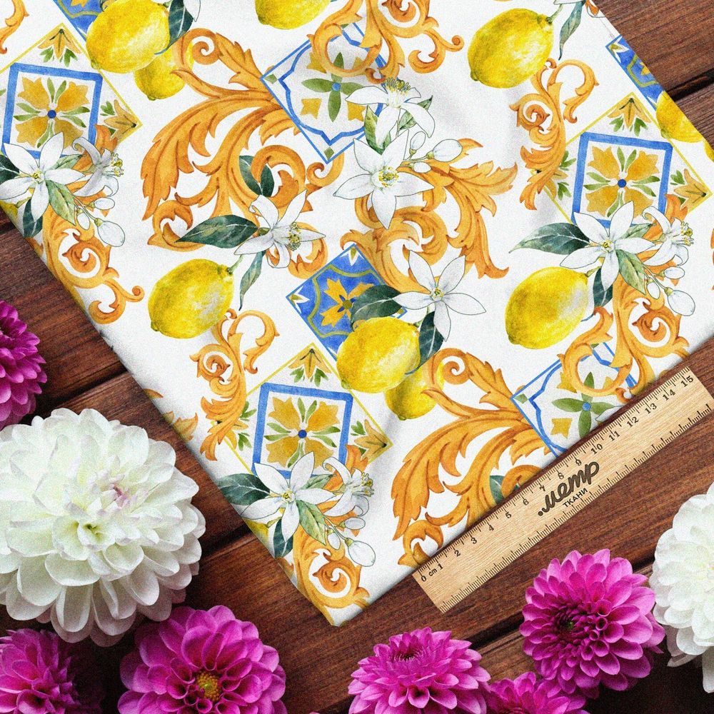 Ткань сатин винтажные лимоны