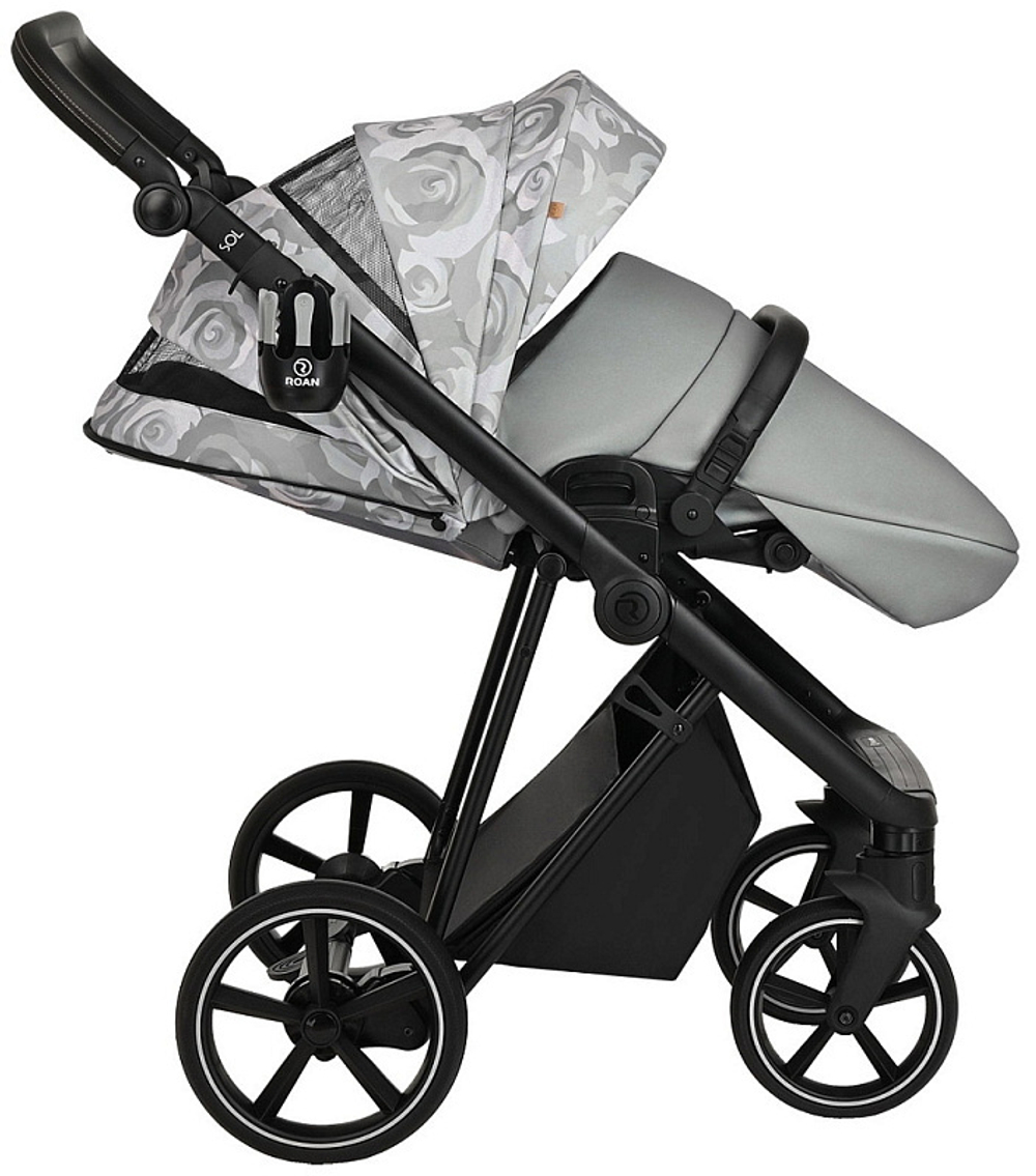 Детская коляска Roan Sol Flowers 3 в 1 с автокреслом Tutis Elo Black RSF/5002 Gray/Black