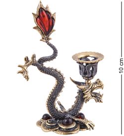 AM-3818 Подсвечник « Дракон Водный» (латунь, янтарь)