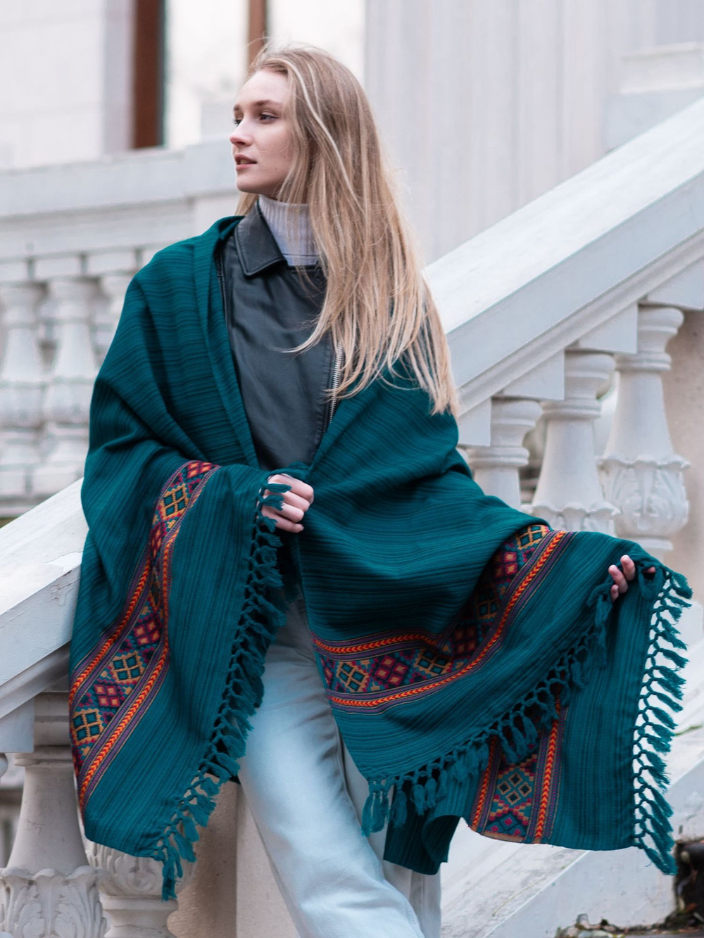 Шаль Куллу (бирюза/полоска)