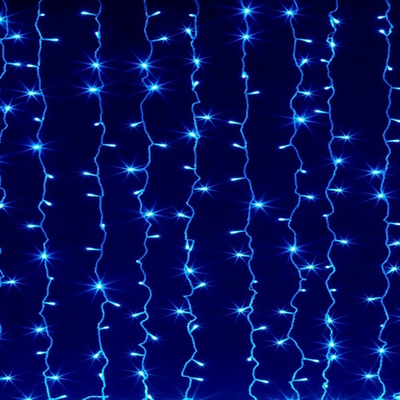 Светодиодный занавес 2х3м Синий Мерцающий, прозрачный провод, IP65