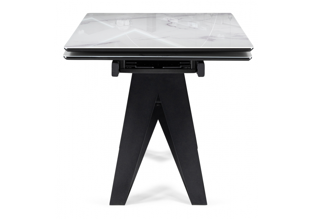 Стол стеклянный Woodville Блэкберн 140(200)х80 кристл белый мрамор, черный