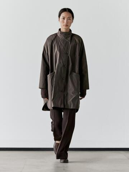 Massimo Dutti Длинная стеганая куртка, коричневый