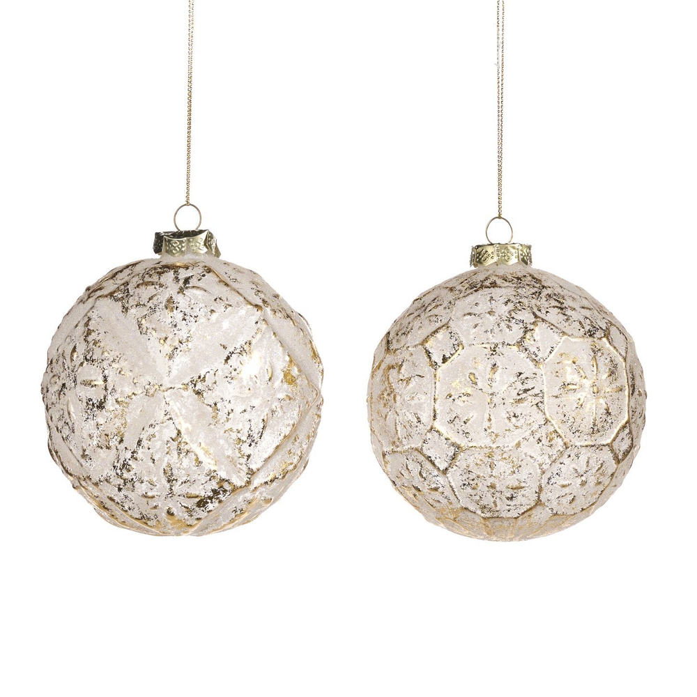 Набор шаров с узорами 2шт 10см Goodwill белый с золотом