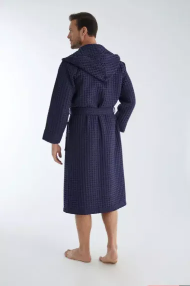 Вафельный мужской халат 1325 синий  NUSA Турция