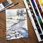 Картина авторская акварельная в паспарту 21х30 см на стену для интерьера "Речка"