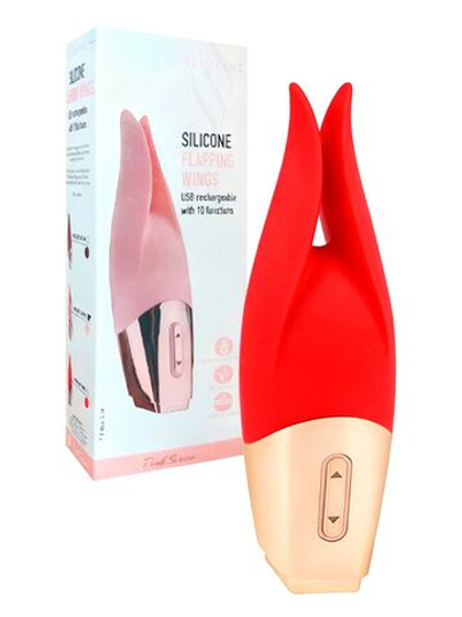 Красный мини-вибратор с раздвоенным кончиком - 12,3 см.