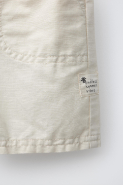 ZARA БЕРМУДЫ ИЗ ХЛОПКА И ЛЬНА, ЭКРЮ