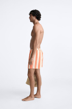 ZARA ПЛАВКИ КЛАССИЧЕСКОГО КРОЯ В ПОЛОСКУ, ОГНЕННО-КОРАЛЛОВЫЙ