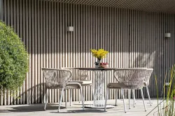 "Милан" стул плетеный из роупа, каркас алюминий белый шагрень, роуп бежевый круглый, ткань бежевая