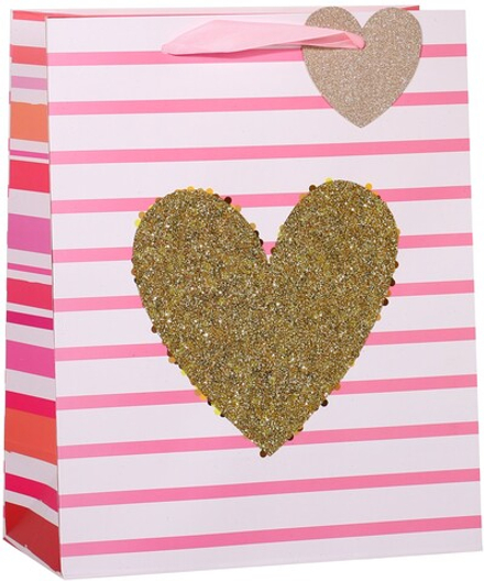 Пакет подарочный, Валентинки, Дизайн №4, с блестками, 42*32*11,5 см, 1 шт.