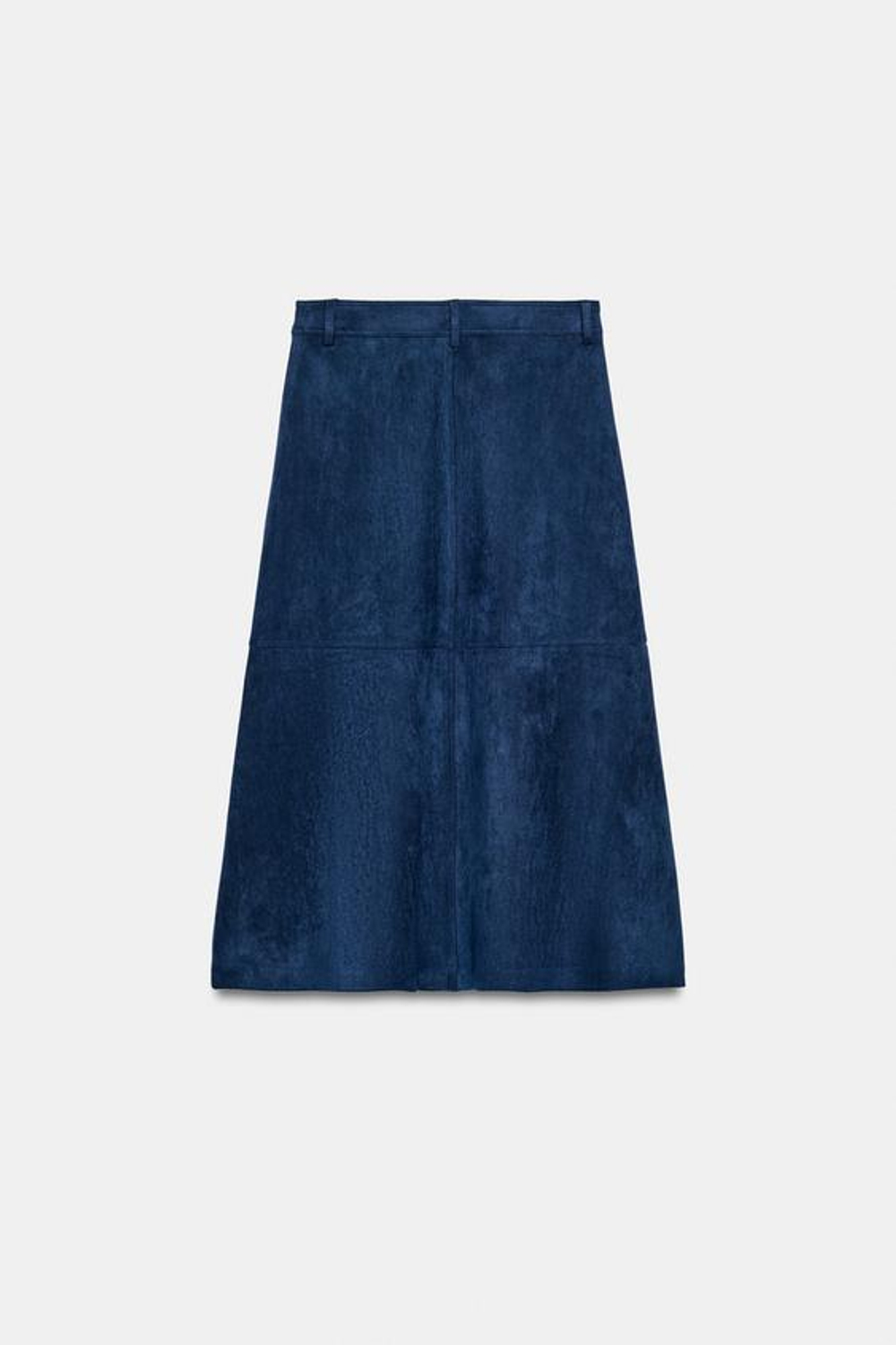 ZARA ЮБКА-КЛЁШ ИЗ ИСКУССТВЕННОЙ ЗАМШИ, ВЫЦВЕТШИЙ СИНИЙ