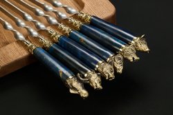 Набор шампуров "Звери Лесные Премиум 2" в чехле из натуральной кожи