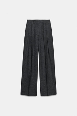 ZARA ШИРОКИЕ БРЮКИ С ЗАЩИПАМИ — ZW COLLECTION, СЕРЫЙ МЕЛАНЖ