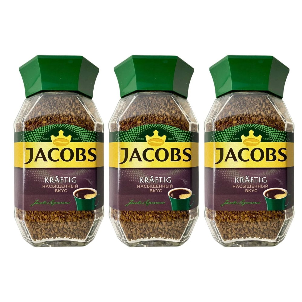 Кофе растворимый Jacobs Kraftig, 200 г стеклянная банка (Якобс) х 3 шт