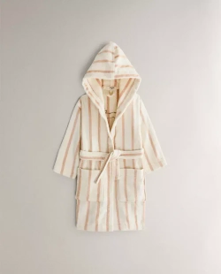 ZARA HOME ДЕТСКИЙ БАННЫЙ ХАЛАТ В ПОЛОСКУ С ВЫШИВКОЙ, РОЗОВЫЙ
