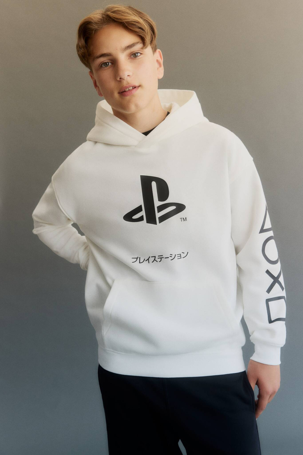 H&M Толстовка с капюшоном и принтом, белый