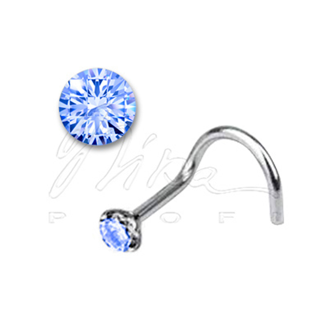 Нострил, сталь, со светло-голубым камнем