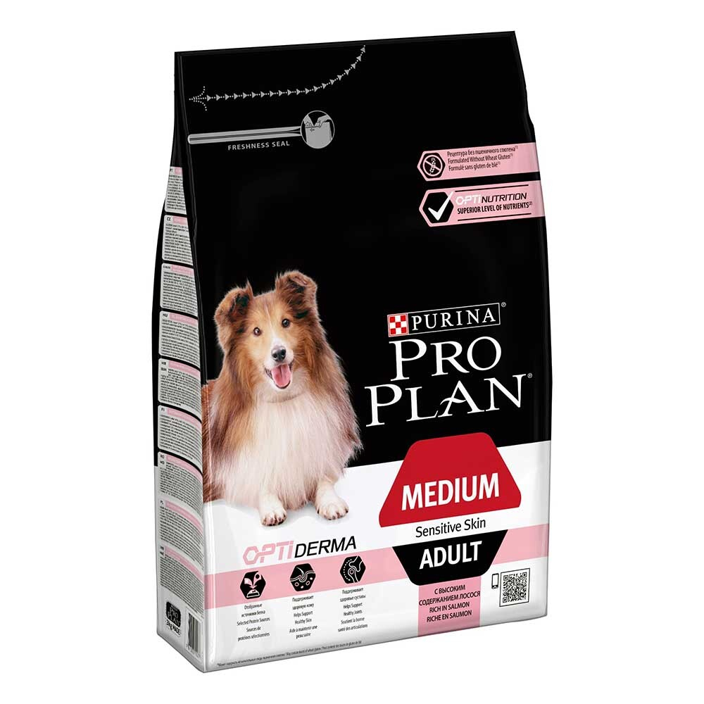 Pro Plan Adult Medium Salmon - сухой корм для собак средних пород с чувствительной кожей (лосось)