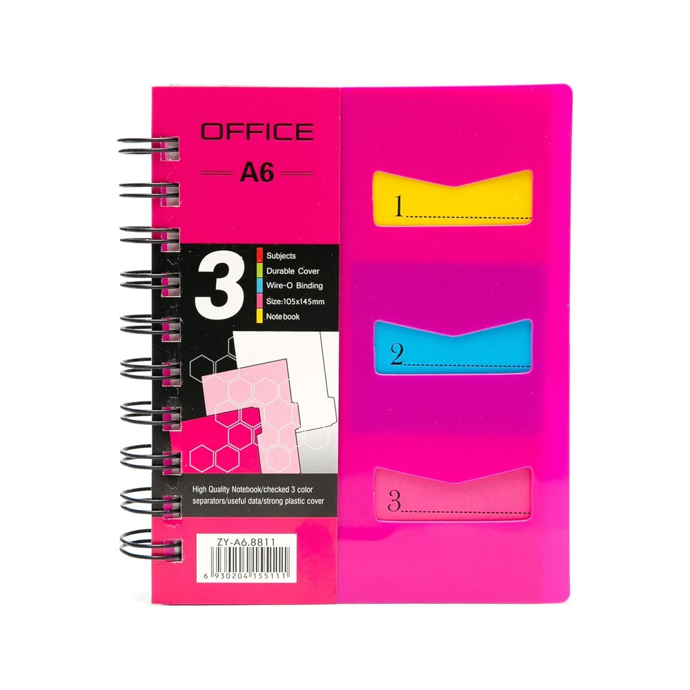 Блокнот А6, Alingar, гребень, пластиковая обложка, с разделителями, ассорти, клетка, 120 л.