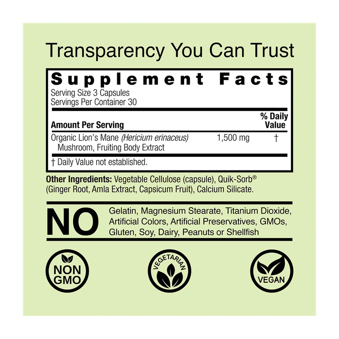 Ежовик гребенчатый, Lion's Mane, Nature's Answer, 90 вегетарианских капсул 2