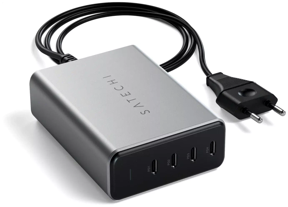 Сетевое зарядное устройство Satechi 4хUSB-C, PD, GaN, 165Вт, серый космос