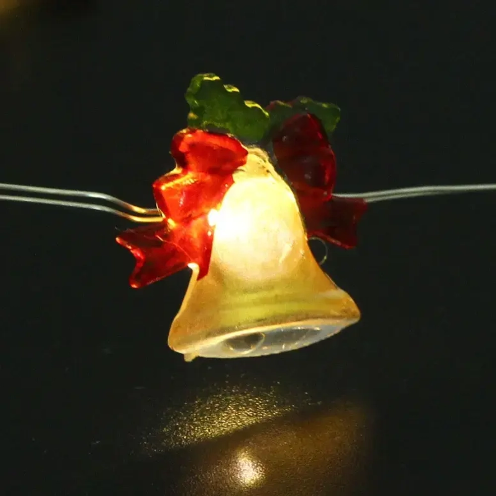 Гирлянда для дома «Колокольчик»(2*2см) на батарейках 2,0 м 20 ламп LED, 1 реж., IP-20, Теплый белый (батарейки CR2032)