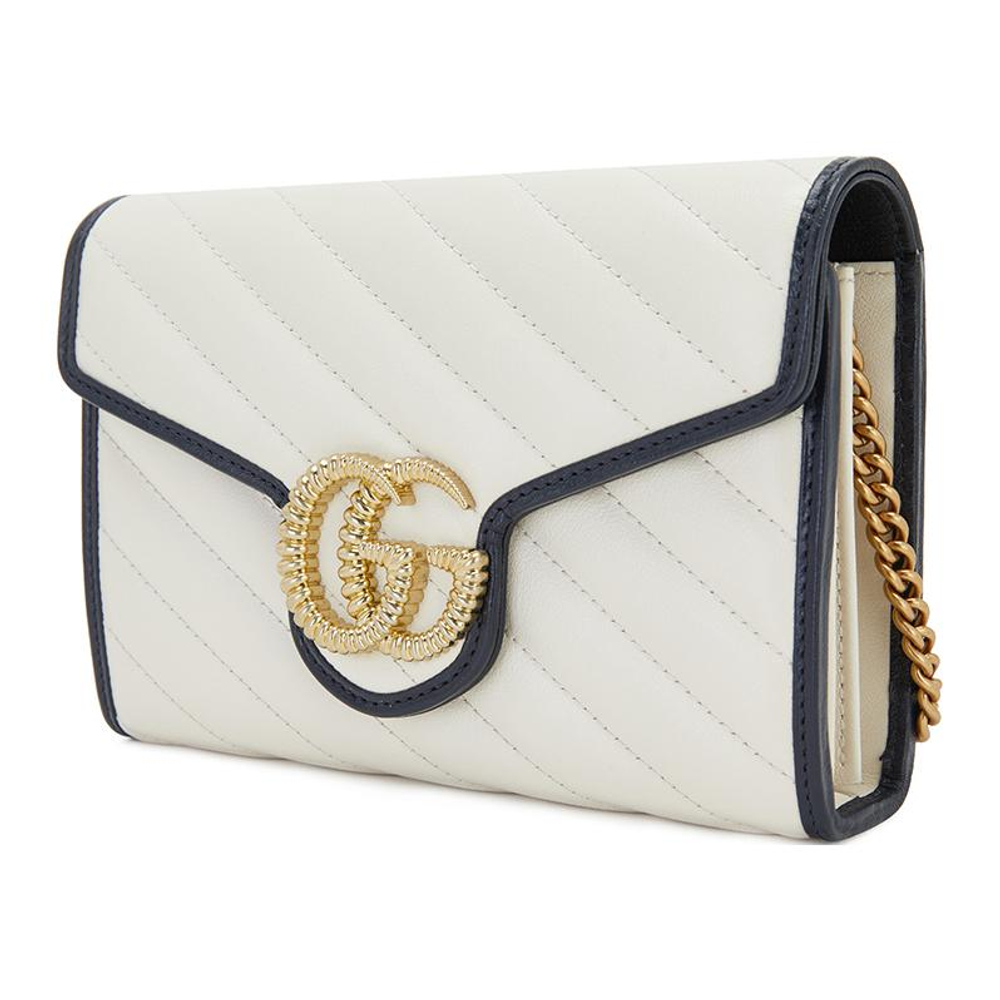 GUCCI GG Marmont Quilted Leather Chain Wallet, Crossbody Bag, Shoulder Bag Women"s White
