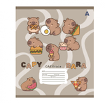 Тетрадь 12л., клетка, Alingar, скрепка, блок офсет, 100% белизна, мелованный картон (стандарт), "Capybara copybook", 5 дизайнов в пленке т/у