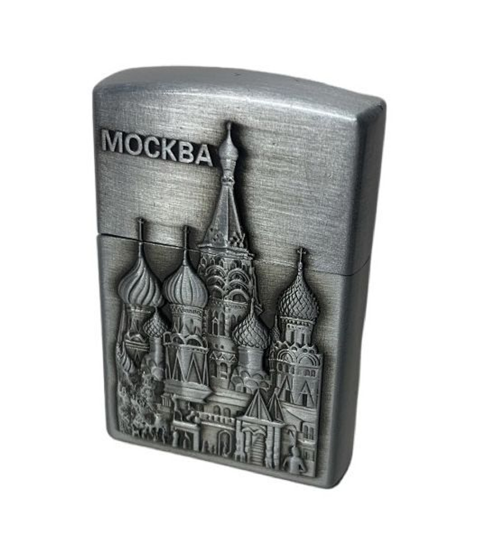 подарочная зажигалка газовая храм Василия Блаженного, серебристый