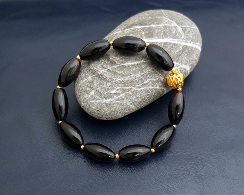 Браслет из натурального агата с резной вставкой, премиальная позолоченная фурнитура