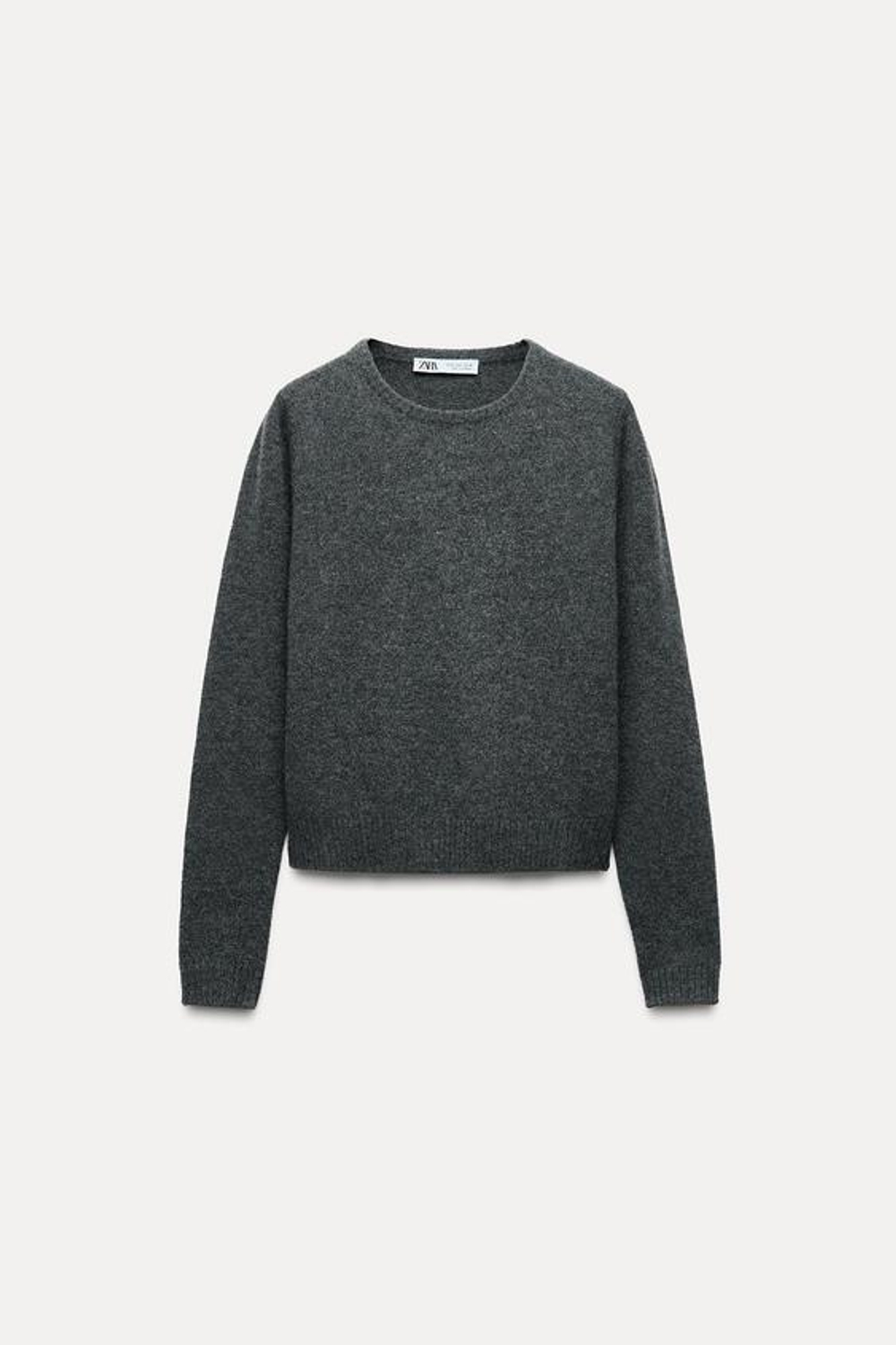ZARA БАЗОВЫЙ СВИТЕР ИЗ 100% ШЕРСТИ, ТЕМНО-СЕРЫЙ