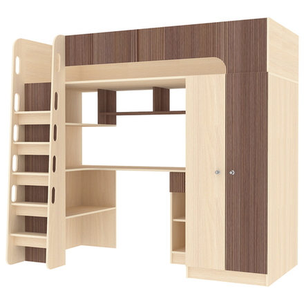 Кровать-чердак КарИВи Астра 10  Дуб Молочный Бодего Темный