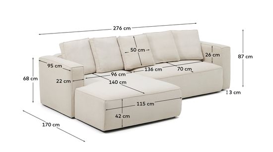 3-местный диван-кровать Marela бежевый шенилл с кушеткой слева, 276 см