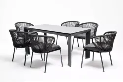 "Венето" обеденная группа на 6 персон со стульями "Милан", каркас темно-серый, роуп темно-серый